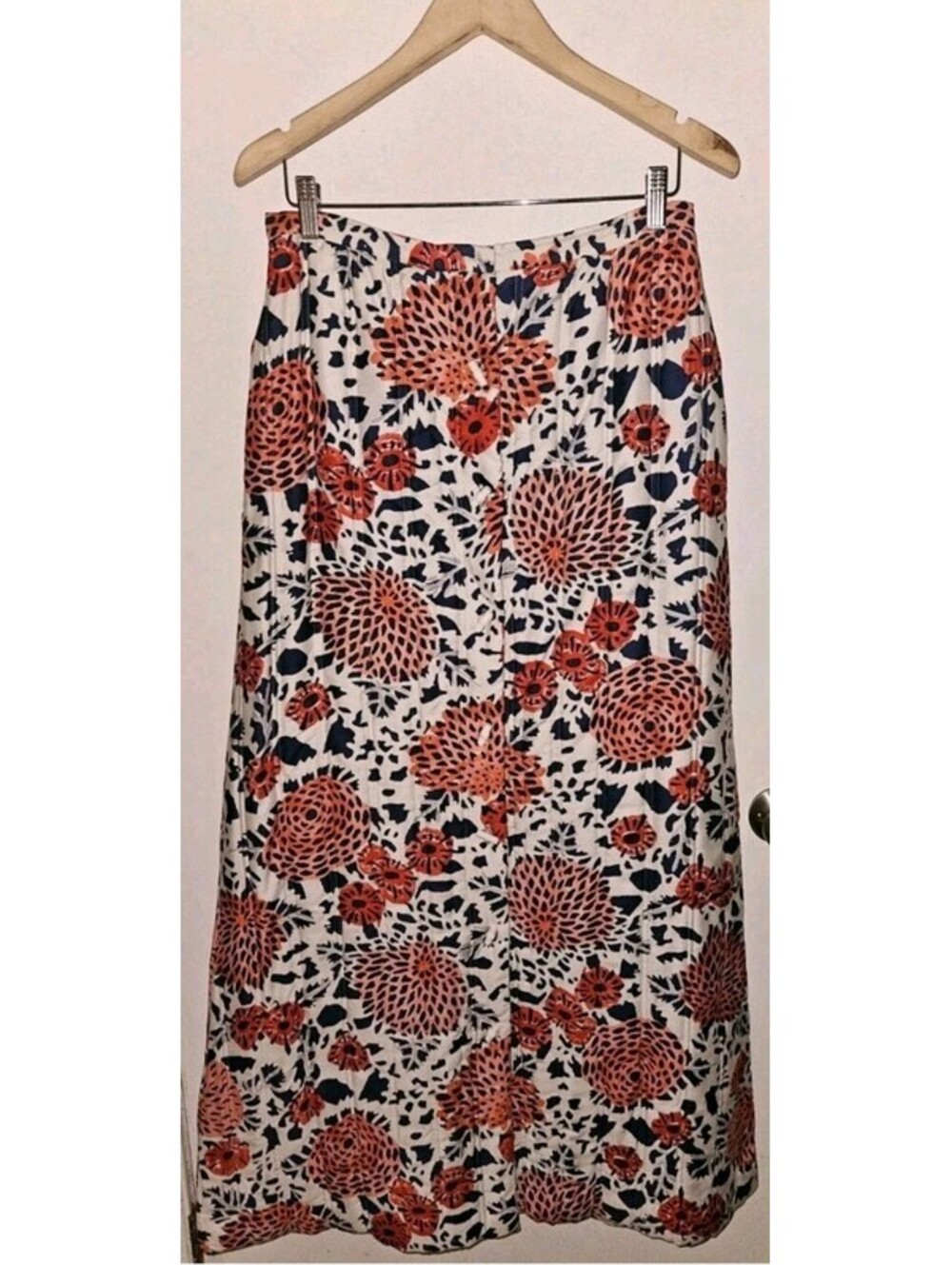 Vera Neumann Sz 12 Vintage Maxi Skirt Quilt Floral White Blue Red Toggle Button - Picture 3 of 11
